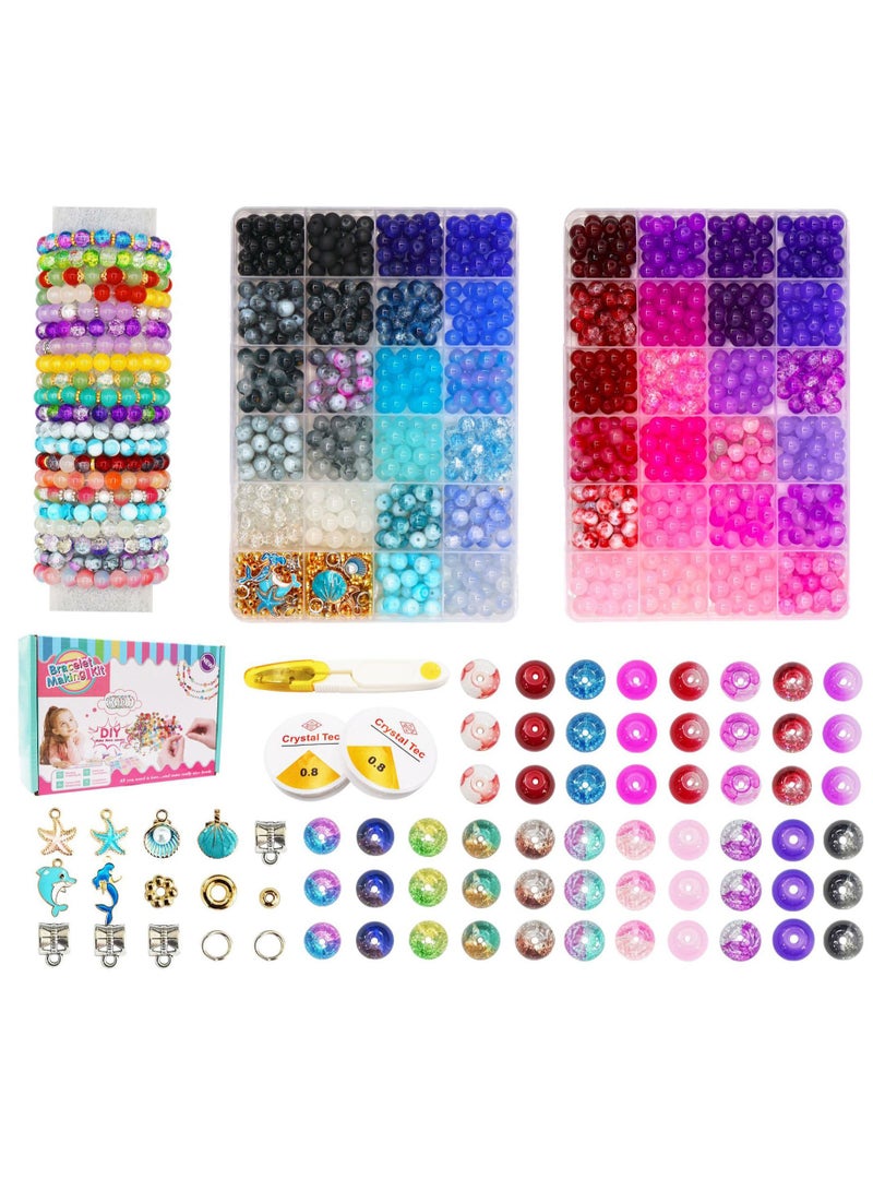 Capstro Crack Glass Beads Kit – 8mm 48 Grid Color Box (1190 Pcs) | Premium Crackle Beads for DIY Bracelet & Jewelry Making | Multicolor Glass Beads Craft Set for Kids, Teens & Adults - Image 1